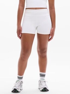 Athleta Girl White Athletic Shorts L/12 High Rise Performance Biker Shorts